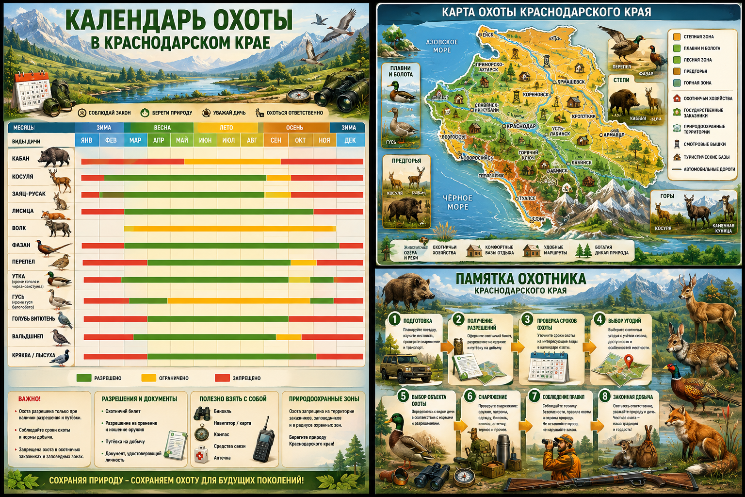 Календарь охоты в Крансодраском Крае 2026-2027