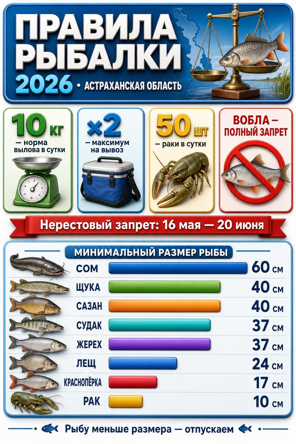 Правила рыбалки в Астраханской области 2026: нормы вылова и минимальные размеры рыбы